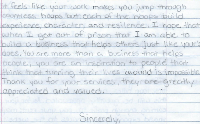 An inmate thanks Webb Hunter for religious research. His religion is now recognized by his institution and he is now approved to have religious materials and diet.